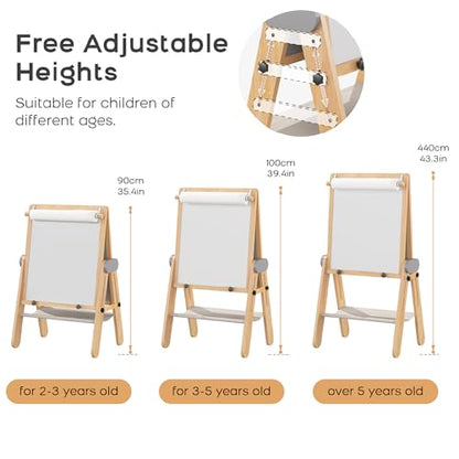 3-In-1 Folding Kids Art Easel - Double-Sided Foldable Wooden Art Easel with Chalkboard & Whiteboard, Height Adjustable, Portable Art Station with Paper Roll Holder, Ideal Gift for Girl & Boy - style: Folding Easel