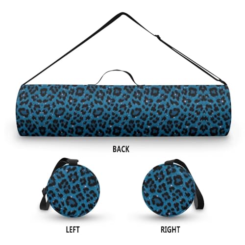 Yoga Mat Bag for Women & Men Full-Zip Yoga Mat Carrier Bag for Class Workout Park with Adjustable Strap - color: Blue Leopard Printed