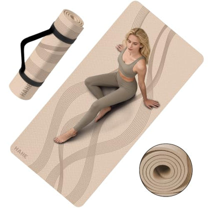 Yoga Mat High Density Exercise Mat, 76"x32"x0.27"Thick Wide & Large Yoga Mat for Women Men, Professional POE Workout Mat for Yoga, Pilates, Fitness & Stretching - color: Beige