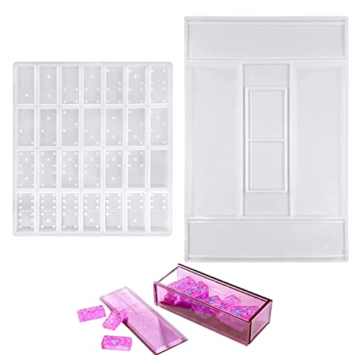 2 Pack Silicone DIY Domino Box Resin Mould Kit | Epoxy Resin Casting Jumbo Mold Clay Mold Storage Box Mold for DIY Pendant Jewelry Crafts Making Tool - size: Dominoes Epoxy Resin Mould