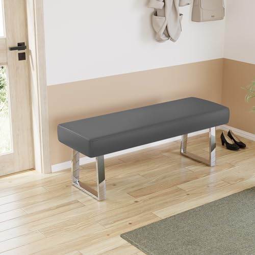 JIEXI 55" Upholstered Bedroom End Kitchen Bench with Sturdy Chrome Legs | PU Leather Padded Seat, Sturdy Thick Metal Legs, Space Efficient for Entryway Kitchen Dining Room Bedroom Window - color: Grey, size: 55 IN