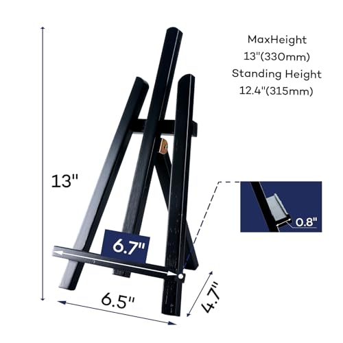 Artkey Black Wooden Display Easel Stand, 13 Inch Folding Tabletop A-Frame Mini Easels for Canvas, Photos, Wedding Signs & Menus, Solid Radiata Pine Wood, 2 Pack - color: Black