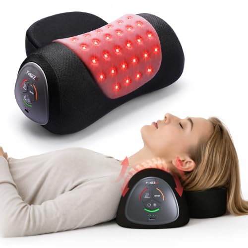 FliKEZE Neck Support Pillow with Air Lift Massage | Dynamic air lift support with dual-wavelength red light, gentle heat, cordless design and removable small pillow, Black