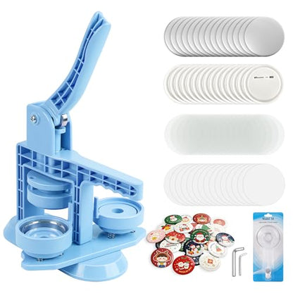 Happizza Button Maker Machine 58mm/2.25in Installation-Free DIY 58mm Blue Pin Badge Button Maker Press Machine Badge Punch Press with Free 30pcs Button Parts,Pictures,Circle Cutter - color: Blue