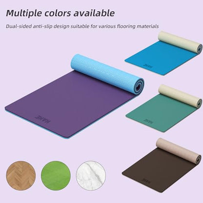 HAHE Wide Yoga Mat 72"x32"x0.4" Thick Pilates Mat with Carrying Strap | Exercise Mats for Home Workout, Wide Non-slip Exercise Mats, Double-Sided POE Fitness Mat for Yoga, Pilates & Travel - color: Purple+Sky Blue