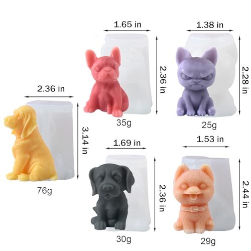 5 PCS Dog Silicone Molds, 3D Animal Resin Candle Soap Making Molds,Animals Casting Silicone Molds for Wax, Soap, Resin Craft, Plaster,Cake Decor, Keychain DIY, Home Decoration