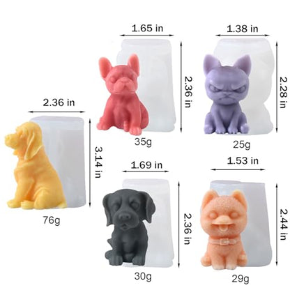 5 PCS Dog Silicone Molds, 3D Animal Resin Candle Soap Making Molds,Animals Casting Silicone Molds for Wax, Soap, Resin Craft, Plaster,Cake Decor, Keychain DIY, Home Decoration