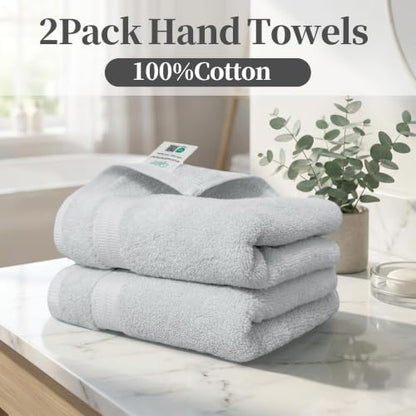 VOOVA & MOVAS Light Gray Hand Towels 2 Pack, 100% Cotton, 13x29 in | Lightweight Ultra Soft & Highly Absorbent, Quick Dry, Built-in Hanging Loop, Great for Home, Gym & Hotel - color: Lightgray