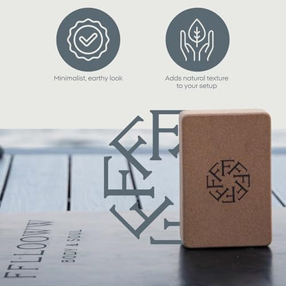 FFLLOOWW Premium Cork Yoga Block – Non-Slip, High-Density Support for Yoga, Pilates, Stretching, Home Workouts & Balance Training