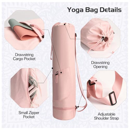 Yoga Mat Bag, Yoga Bag with Adjustable Strap and Pockets - color: Beige