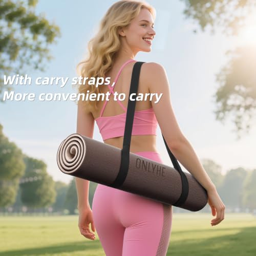 Yoga Mat Thick（8mm）Exercise Mat Non Slip Anti-tear,Pilates Mat for Men and Women,Workout Mats for Home,Barefoot Workouts and Floor Exercise,with Carrier Strap(71"x 24" ) (Light coffee + apricot)