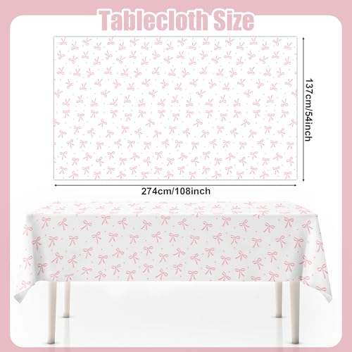 3pcs Coquette Pink Bow Tablecloth, 54 x 108 inch Bow Party Plastic Table Cover, Coquette Birthday Decorations for Bachelorette Bridal Shower, Baby Shower, Girls Birthday Party Supplies - color: Bow