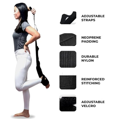 Foot and Calf Stretcher - Stretching Strap for Plantar Fasciitis, Achilles Tendonitis, Heel Spurs, Foot Drop, & Hamstring, Versatile Stretch Strap Used as Leg stretcher, Hamstring Stretcher and Foot Stretcher - color: Black