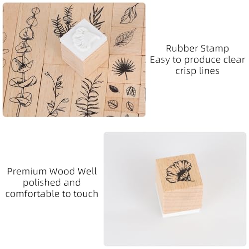 22 Pcs Plant Wooden Rubber Stamps Set, Wood Stamps for Journal, Diary, Scrapbook, Planner, Letter, DIY Craft, Card Making (Green Vitality) - color: Green Vitality