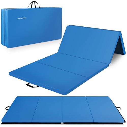 BalanceFrom 10x4 Feet 4-Panel Folding Gymnastics Mat – 2-Inch Thick Pad with Vinyl Surface and Carrying Handles for Tumbling, Yoga, Pilates, Home Workouts, and Martial Arts - color: Blue