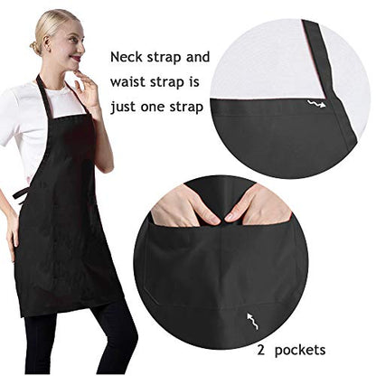 15 PCS Black Bulk Aprons for Women Men Unisex Adult with 2 Pockets, Chef Kitchen Server Grill Restaurant Cooking Baking Painting Bib Apron (Black-24 x28) - color: Black