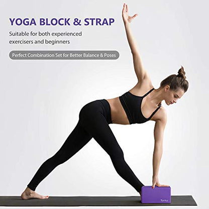 Syntus Yoga Block & Strap Set for Fitness, Pilates, Stretching and Toning - color: Purple