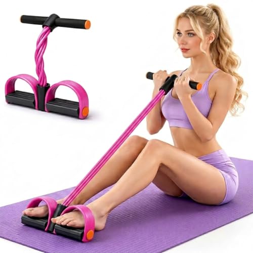 Multifunction Pedal Resistance Band with Handles, Pink | 6-Tube Natural Rubber Elastic Yoga Pedal Puller for Home Workouts, Full-Body, Core Strength, Arm Training and Leg Exercises