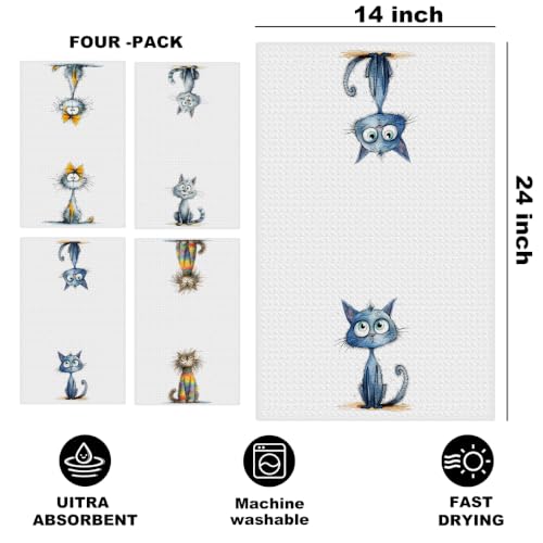 4 Pcs Funny Cat Kitchen Towels, Cute Cats Gifts Reusable Hand Towels-01 - color: Multi 1616