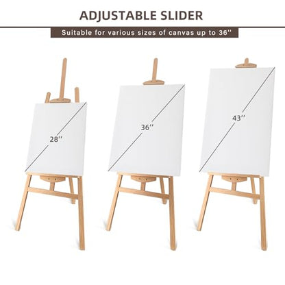Adjustable Pine Wooden Painting Easel, Art Easel for Display | A-Frame Nature Easel Hold up to 43'' Painting Canvas for Wedding Sign and Poster, Drawing for Adults, Begginners and Students - color: Nature