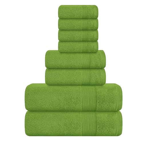 Belizzi Home 8 Piece Towel Set 100% Ring Spun Cotton, 2 Bath Towels 27x54, 2 Hand Towels 16x28 and 4 Washcloths 13x13 - Ultra Soft Highly Absorbent Machine Washable Hotel Spa Quality - Green - color: Green, size: 8 Piece Towel Set