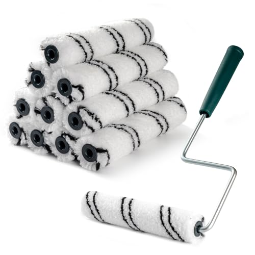 Paint Roller Covers, 10 Pack, 6 Inch, 3/8 Inch Nap | 6 Inch Microfiber Roller Sleeves, Anti-Rust Metal Frame Included, Ideal for Wall & Furniture Painting - size: 6 inch paint roller 10 pack
