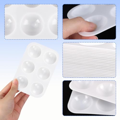 Bercoor 52 PCS Plastic Paint Palettes, 6 Well White Rectangular Watercolor Oil Palette Painting Tray Artist Craft Palettes for Painting Party, DIY Craft and Art Painting - style: Rectangle52