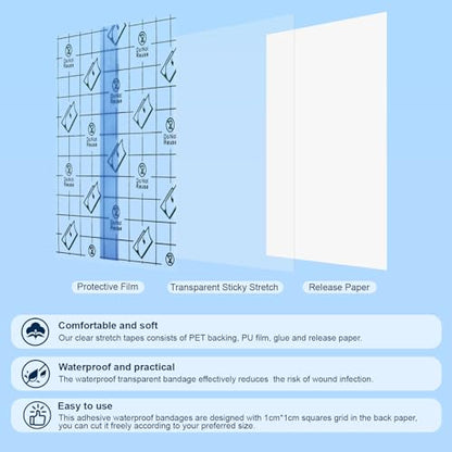 2 PCS 4 Inch x 10.94 Yard Waterproof Bandages Transparent Film Dressing, Second Skin Healing Protective, Clear Adhesive Bandages Shower Shield Dressing Tape for Tattoos Aftercare Swimming - size: 2 PCS (4 Inch x 10.94 Yard)