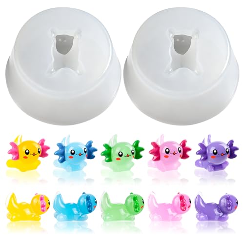2 Pcs Mini Cute Axolot Figurines Silicone Mold | Micro Dollhouse Animal Epoxy Casting Mold Realistic Shapes for DIY Resin Art Fairy Garden Miniatures Landscape Crafts Decor - color: 2 Pcs Axolot White