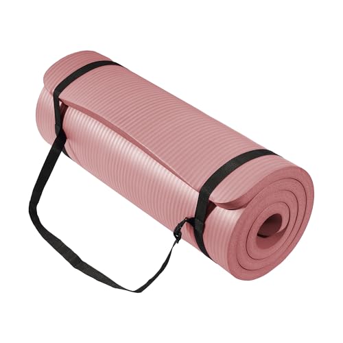 BalanceFrom Yoga Mat, 1-Inch Extra Thick High Density Exercise Mat, Anti-Tear Exercise Yoga Mat with Carrying Strap, Suitable for Various Yoga Exercises, Multiple Colors - color: Pinkish