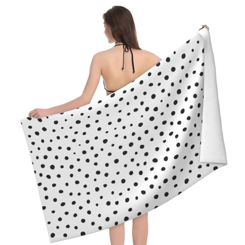 VOOHDDY Polka Dot Spot Black White Trendy Beach Towel Soft Absorbent Microfiber Quick Dry Large Bath Towels for Bathroom Women Girls Pool Camping Travel Swimming Picnic Sports - color: Polka Dot Spot Black White Trendy