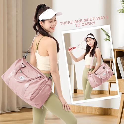 Gym Bag Womens with Shoes Compartment Travel Duffel Bag Pink - color: B2-Pink+Toiletry Bag