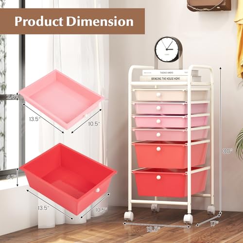 RELAX4LIFE 6-Drawer Rolling Storage Cart - Classroom Organization on Wheels w/Removable Plastic Drawers, Mobile Art Craft Cart for School Paper Home Office, Utility Cart with Drawers (Gradient Pink) - color: Gradient Pink
