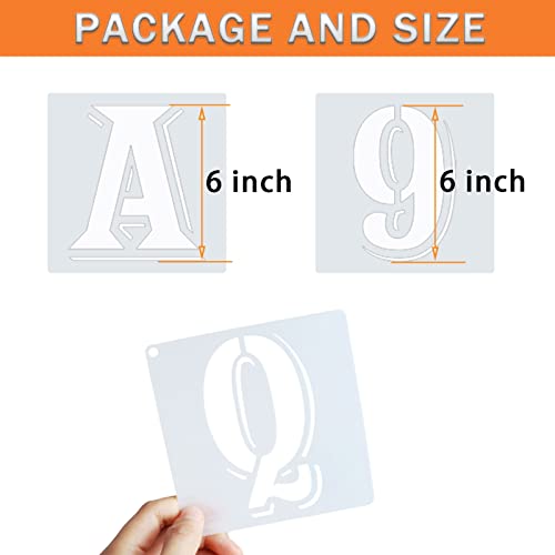 6 Inch Letter Stencils Symbol Numbers Craft Stencils, 42 Pcs Reusable Plastic Alphabet Templates for Painting on Wood, Wall, Fabric, Rock, Glass, Signage, DIY Art Projects - size: 6 Inch