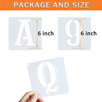 6 Inch Letter Stencils Symbol Numbers Craft Stencils, 42 Pcs Reusable Plastic Alphabet Templates for Painting on Wood, Wall, Fabric, Rock, Glass, Signage, DIY Art Projects - size: 6 Inch