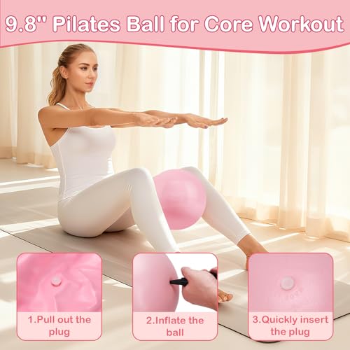 Hoedia Pilates Kit for Women, Pilates Equipment Ring and Ball Set - color: Pink