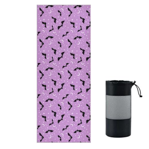 Yoga Mat Towel Halloween Bats Moons, 73" x 27" - color: Halloween Bats Moons