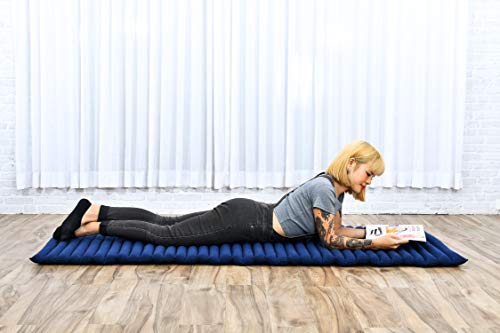 Leewadee Thai Roll Mat 75 x 28 inches Kapok Firm | Breathable folding mattress for sleeping, yoga, meditation & massage. For travel, camping, the car or as a guest bed - color: Cl44 - Blue, size: M: 75x28"