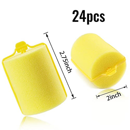 Jumbo Foam Sponge Hair Roller Soft Sleeping rollers Curvy Wavy Hairstyle Curling Hair Styling Tools 24 Pieces Use For Long Hair Short Hair Ladies And Children 2"X2.75"(yellow) - color: Yellow24