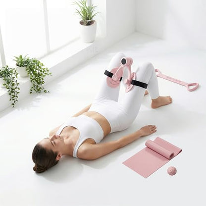 Thigh Trainer for Men & Women,360°Adjustable Pelvic Floor Muscle Trainer, Inner Thigh Exerciser with Massage Ball Set，Resistance Bands for Working Out,Home Fitness Equipment for Hip, Leg, Arm (Pink)