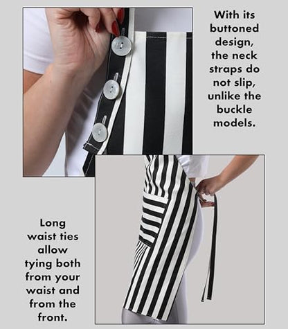 TOSHEX Kitchen Apron Cotton Waterdrop Resistant Adjustable Button Women Men | Premium Cotton Cooking Apron with Pocket. Striped, Gift, Black - color: Black
