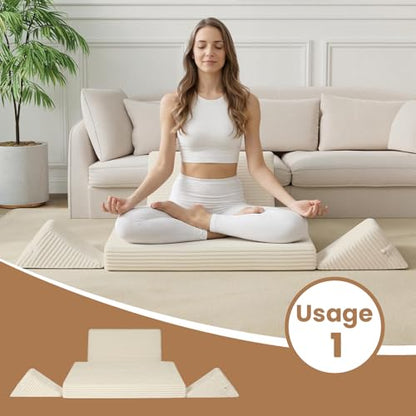 Meditation Cushion, Meditation Mat with Knee Support, Beige - color: Beige, size: 24X24X2 Inch