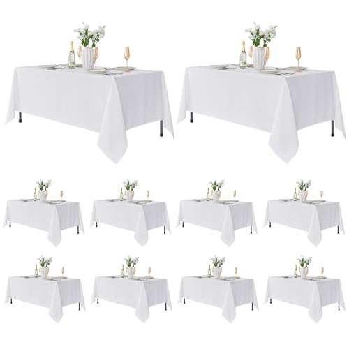 Fitable 10 Pack White Table Cloths 70x120 Inch for 6-8 Ft Rectangle Tables | Stain & Wrinkle Resistant, Washable Polyester Covers for Wedding Party Dining Banquet Event Catering Reception - color: White, size: 70x120 in, 10 Pack