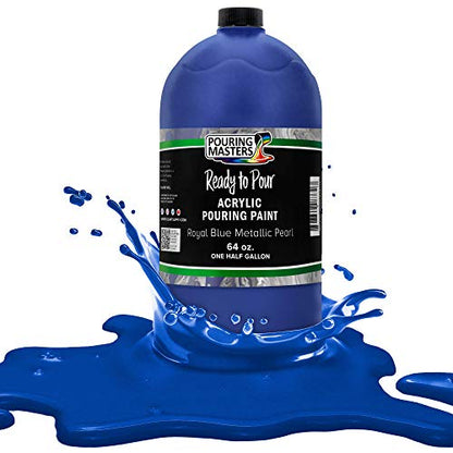 Pouring Masters Royal Blue Metallic Pearl Ready to Pour Acrylic Pouring Paint - Premium 64-Ounce Pre-Mixed Fluid Acrylic Paint - Fluid Art Supplies for Canvas, Wood, Paper, Tile & Rocks - color: Royal Blue Metallic Pearl, size: 64 Fl Oz (Pack of 1)