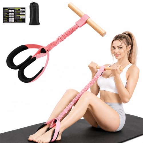 Foot Pedal Resistance Band with Wooden Handles - color: Pink - Beginner Resistance
