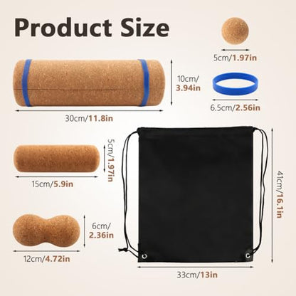 Natural Cork Balance Board Kit, 4-in-1 Foot & Ankle Strengthener Kit, Balance Trainer with Massage Roller & Ball, Toe Resistance Bands, Portable Balances Trainer for Home, Office