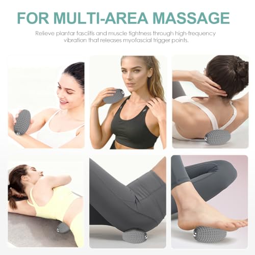 Vibrating Massage Ball with Rolling Head for Plantar Fasciitis - color: Gray