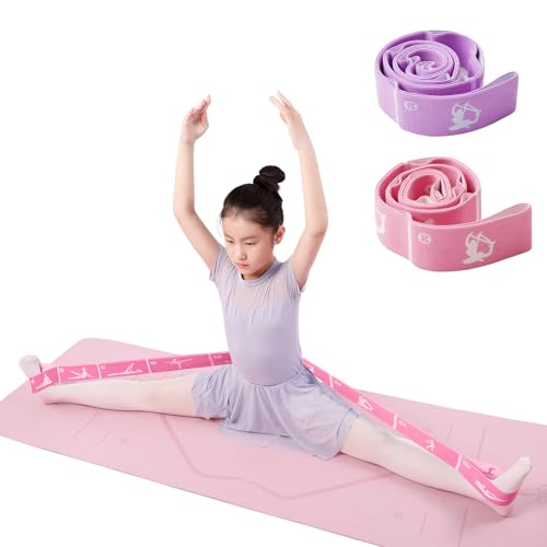 2-Pack Adjustable Kids Dance Stretch Bands - 8-Loop Elastic Bands for Ballet, Latin, Yoga, Gymnastics & Stretching - Flexible, Multi-Section Design for Dance Training & Flexibility - color: Pink+Purple
