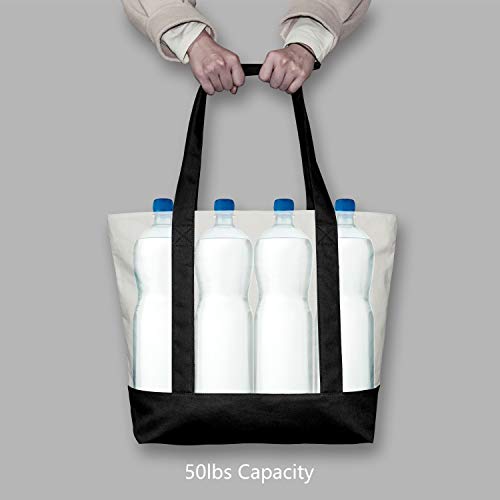 TOPDesign 1 | 3 | 6 | 30 Pack Canvas Tote Bag with an External Pocket, Reusable Grocery Shopping Bag, Top Zipper Closure, Daily Essentials (Black/Natural Pack of 1) - color: Black/Natural