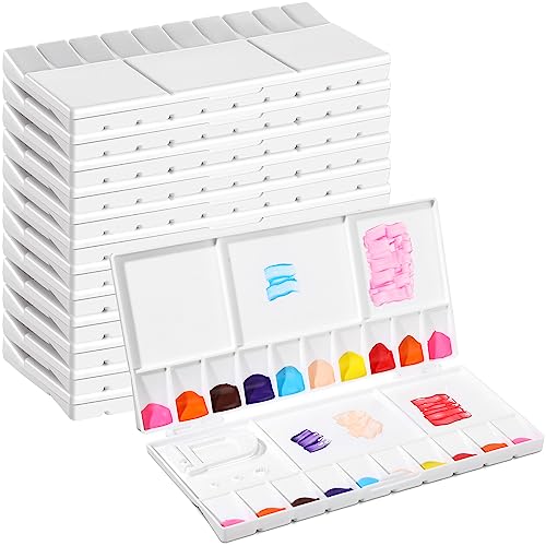 Kosiz 12 Pcs Watercolor Palette Bulk with 20 Wells 5 Mixing Areas Plastic Folding Painting Tray with Thumbhole Brush Paint Case for Beginner Artist Art Class Halloween Painting Party DIY Craft Favor
